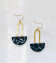 Load image into Gallery viewer, Black Polymer Clay & Brass Earrings