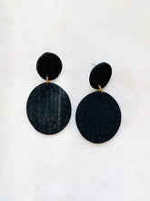 Load image into Gallery viewer, Black Polymer Clay & Brass Earrings