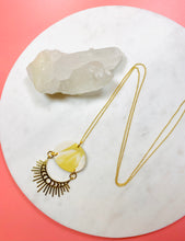 Load image into Gallery viewer, Chartreuse ‘Marble’ & Brass Moonphases Necklace