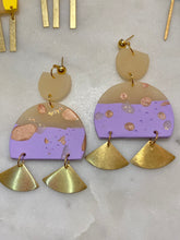 Load image into Gallery viewer, Purple & Brass Fan Earrings