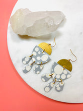 Load image into Gallery viewer, Grey & Brass Dangly Earrings