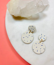 Load image into Gallery viewer, White & Blue Sprinkle Dangle Earrings