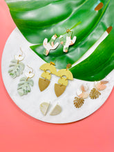 Load image into Gallery viewer, Chartreuse & Brass Shield Earrings