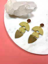 Load image into Gallery viewer, Chartreuse & Brass Shield Earrings