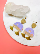 Load image into Gallery viewer, Purple & Brass Fan Earrings