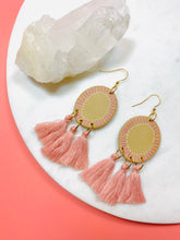 Load image into Gallery viewer, Sand Disc and Pink Tassel Earrings