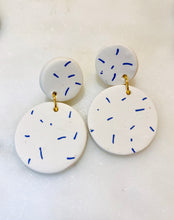 Load image into Gallery viewer, White & Blue Sprinkle Dangle Earrings