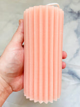 Load image into Gallery viewer, Colourful Ridged Pillar Beeswax Candle
