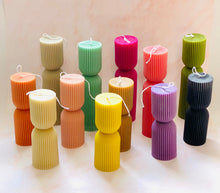 Load image into Gallery viewer, Hourglass Ridged Pillar Beeswax Candle
