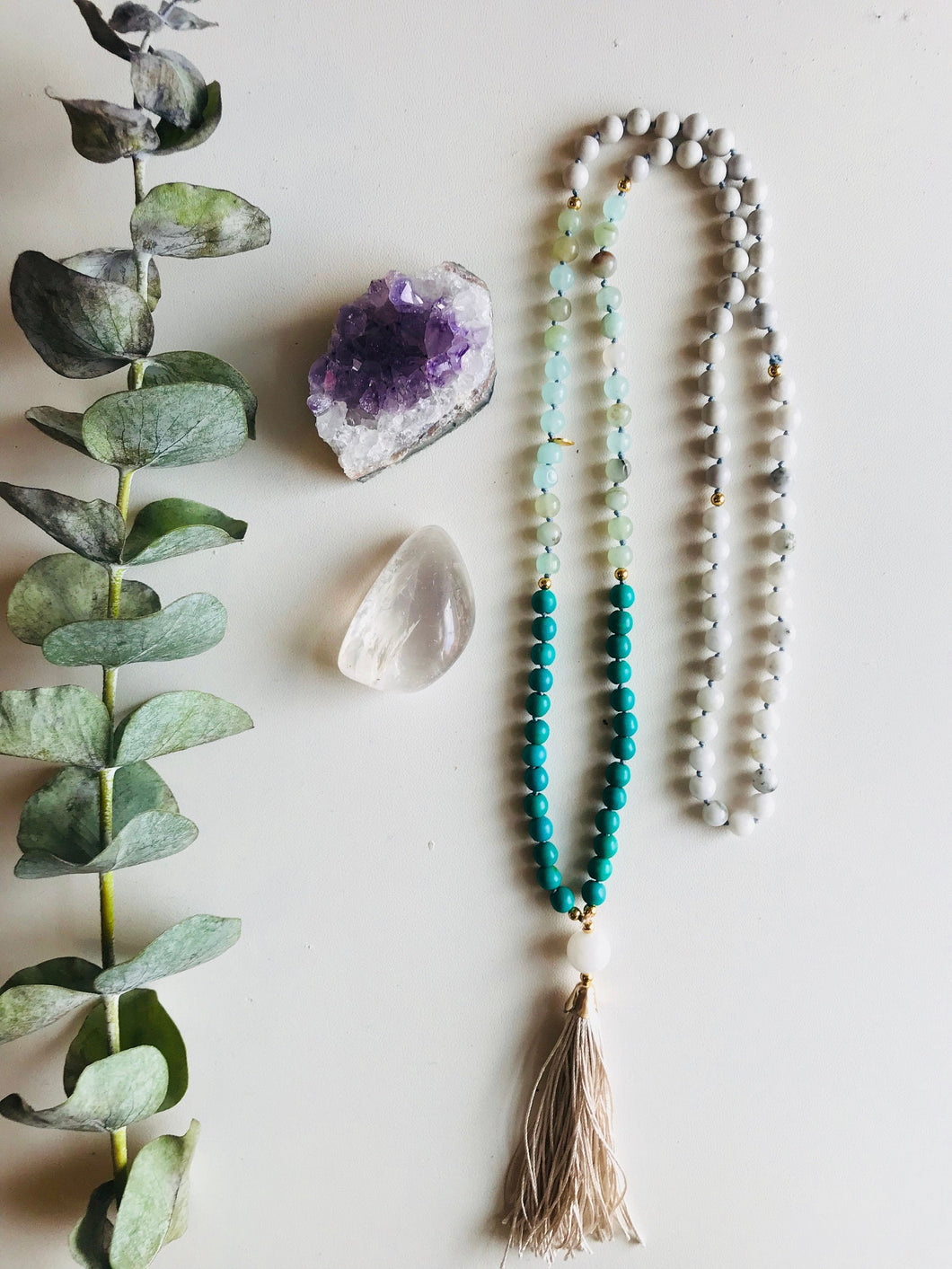 Ombre Jade Magnesite Quartz & Feldspar Mala Necklace