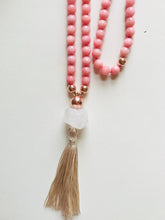 Load image into Gallery viewer, Pink Jade &amp; Crystal Quartz Mala Necklace
