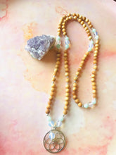 Load image into Gallery viewer, Seed of Life Opal, Crystal Quartz &amp; Rosewood Mala Necklace
