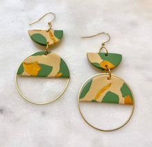 Load image into Gallery viewer, Green Polymer Clay &amp; Brass Earrings
