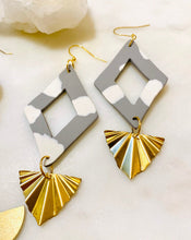 Load image into Gallery viewer, Greys Polymer Clay &amp; Brass Earrings
