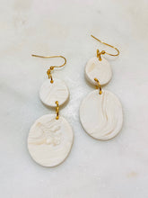 Load image into Gallery viewer, Naturals and Whites Polymer Clay &amp; Brass Earrings
