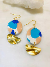 Load image into Gallery viewer, Blues Brass &amp; Clay Earrings

