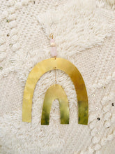 Load image into Gallery viewer, Brass and Rose Quartz Rainbow Wallhanging
