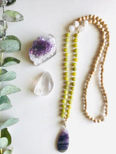Load image into Gallery viewer, Jade, Rainbow Fluorite, Quartz &amp; Rosewood Mala with Essential Oil Diffuser
