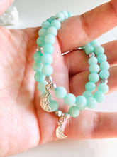 Load image into Gallery viewer, Amazonite Stretch Bracelet with Moon Charm
