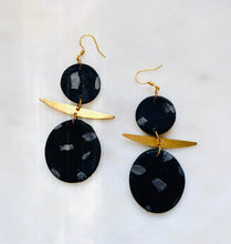 Load image into Gallery viewer, Black Polymer Clay &amp; Brass Earrings
