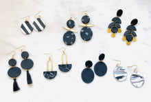 Load image into Gallery viewer, Black Polymer Clay &amp; Brass Earrings
