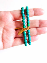Load image into Gallery viewer, Turquoise Magnesite Stretch Bracelet with Feather Charm
