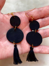 Load image into Gallery viewer, Black Polymer Clay &amp; Brass Earrings
