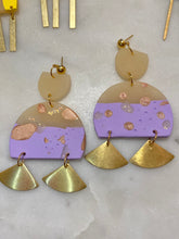Load image into Gallery viewer, Purple &amp; Brass Fan Earrings
