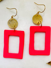 Load image into Gallery viewer, Neon Pink Rectangle Dangle Earrings
