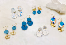 Load image into Gallery viewer, White &amp; Blue Sprinkle Dangle Earrings
