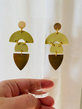 Load image into Gallery viewer, Chartreuse &amp; Brass Shield Earrings
