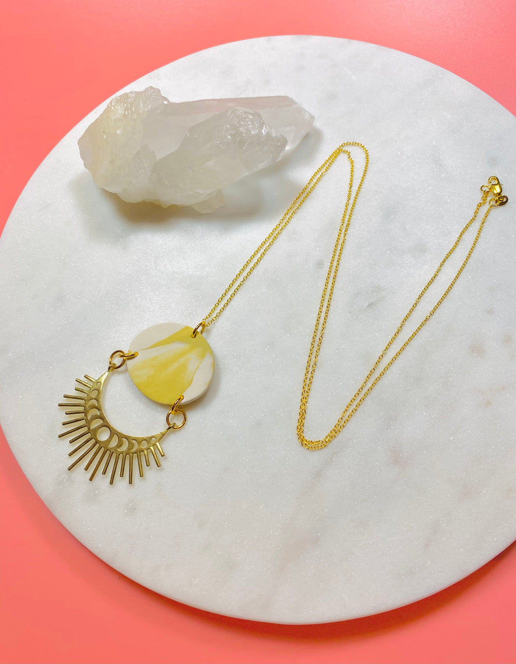 Chartreuse ‘Marble’ & Brass Moonphases Necklace