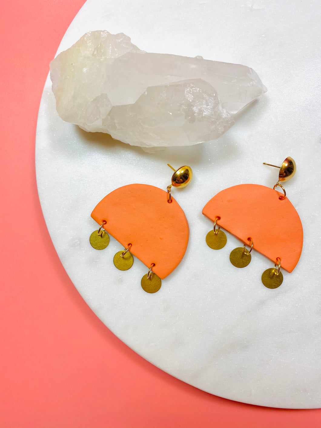 Oversized Pumpkin & Brass Dangle Earrings