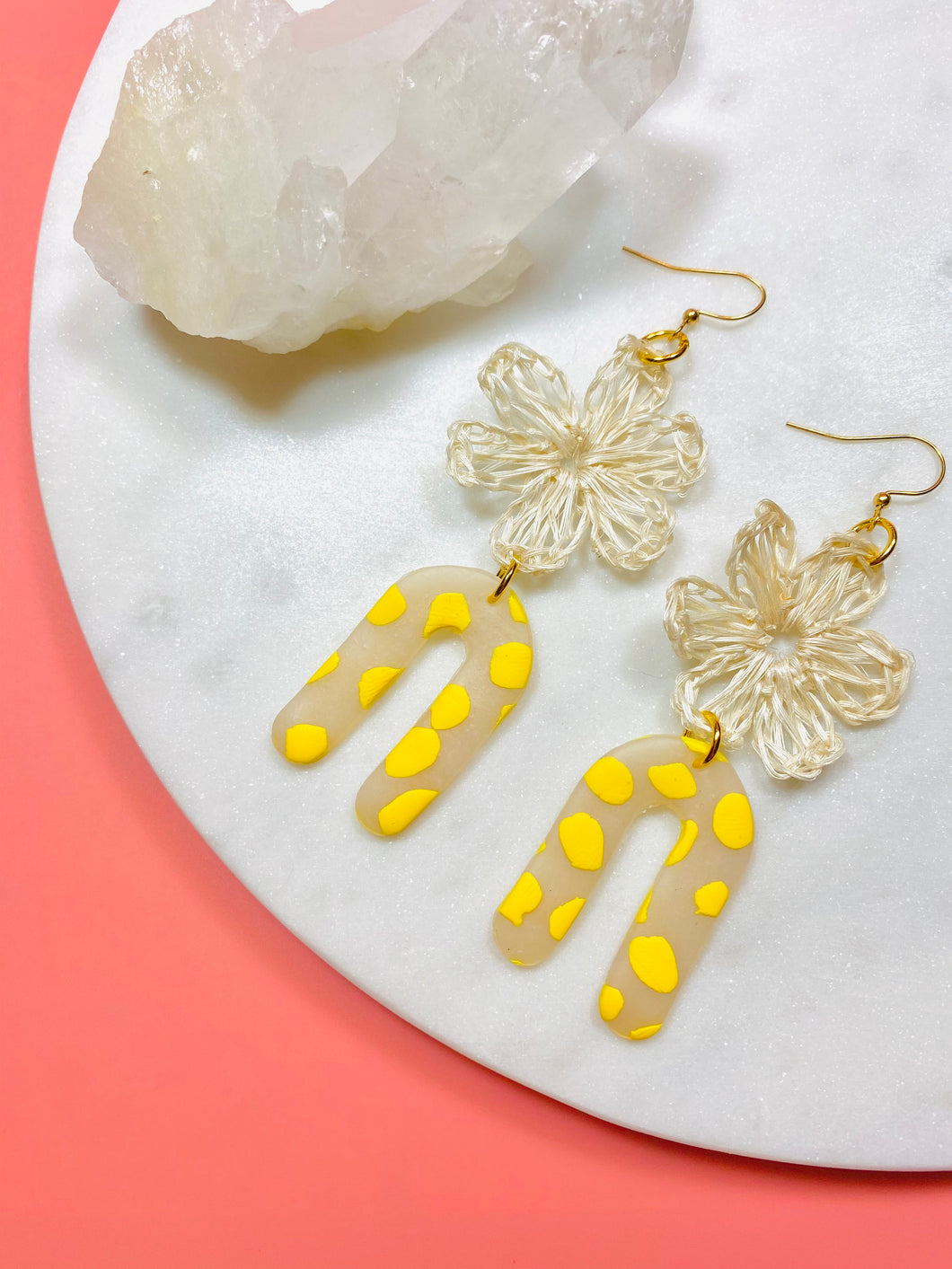 Rattan Flower & Yellow Arch Earrings