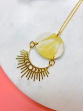 Load image into Gallery viewer, Chartreuse ‘Marble’ &amp; Brass Moonphases Necklace
