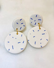 Load image into Gallery viewer, White &amp; Blue Sprinkle Dangle Earrings
