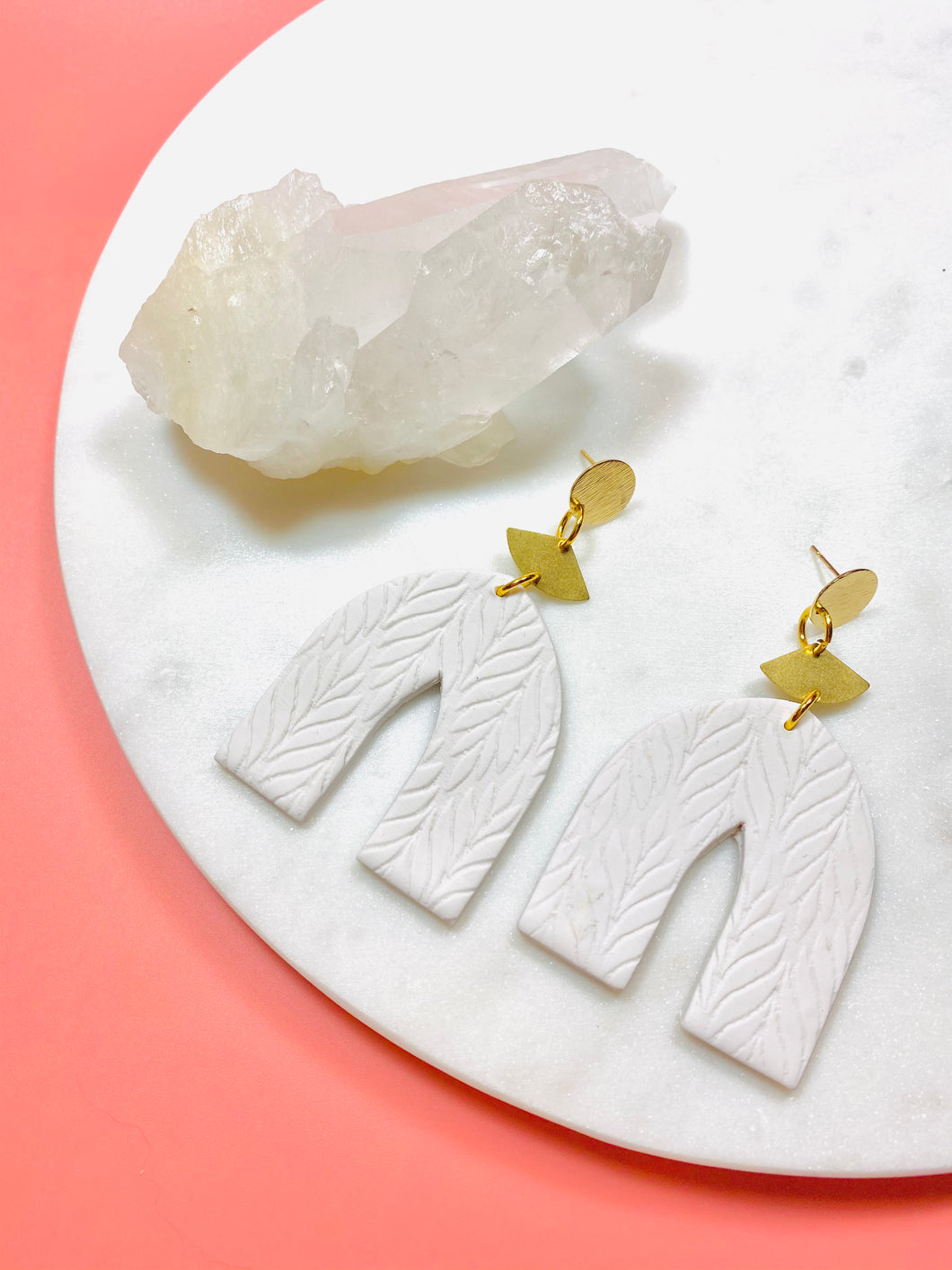 White Textured Arch Earrings
