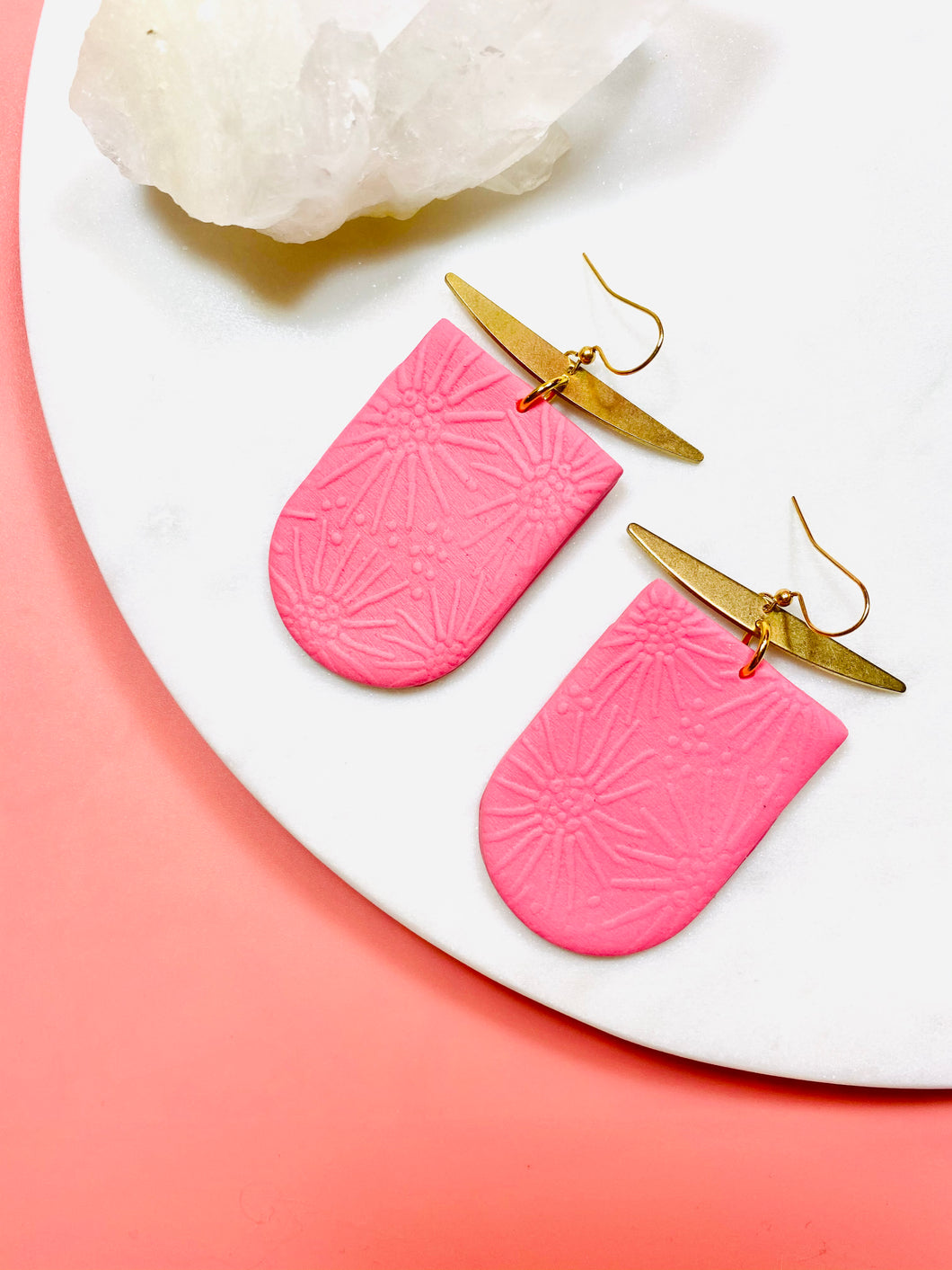 Pink Textured Oversized Earrings